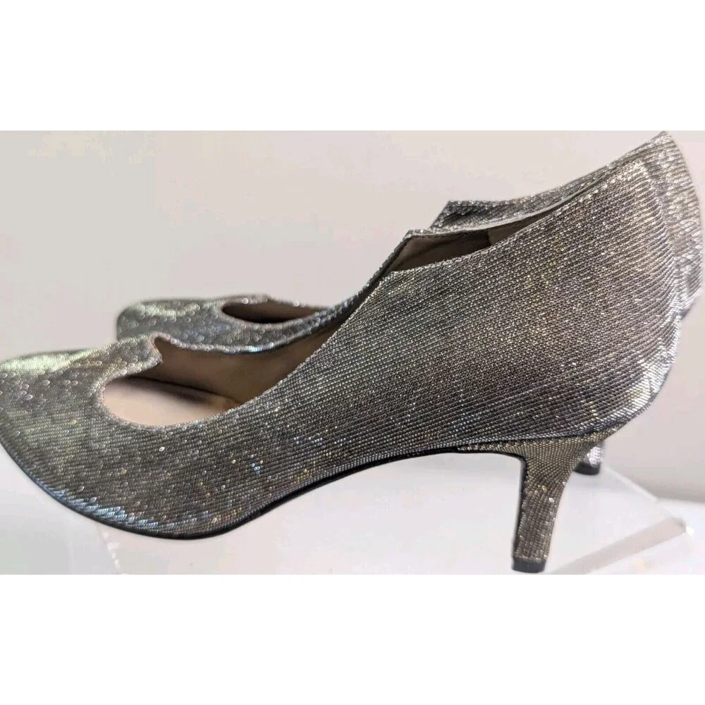 1950s Designer Shoes Vaneli di notto Silver Sparkle FabricKitten Heel 7.5 N